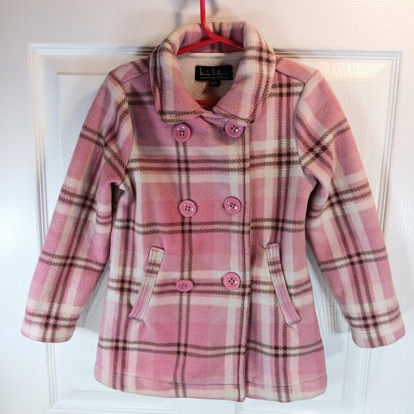 Nicole Miller NWOT Girl's Dress Pea Coat Jacket Pink Cream Plaid Size XS 4-5 - Picture 1 of 12